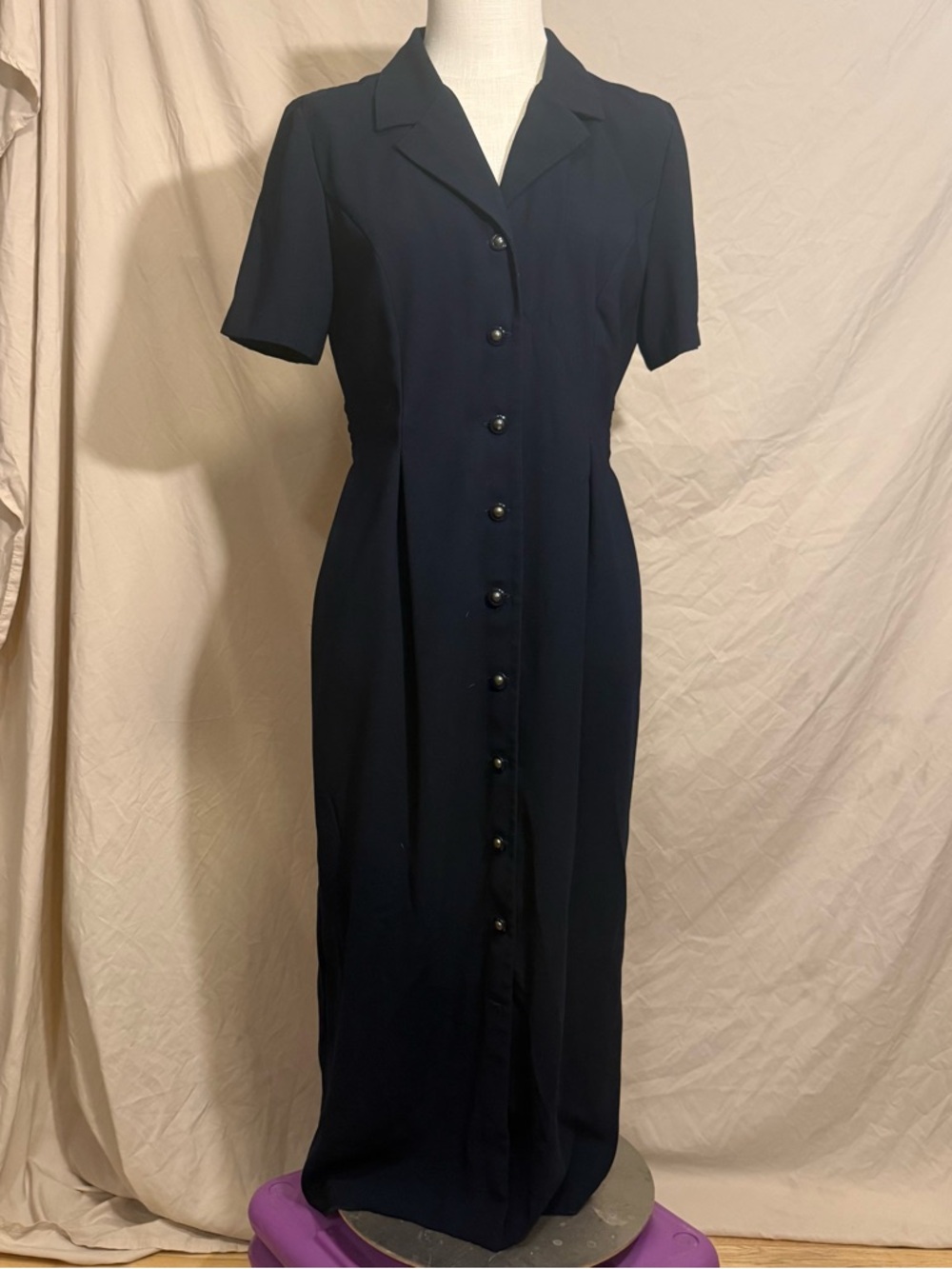 Classic Navy Button-Front Women’s Dress